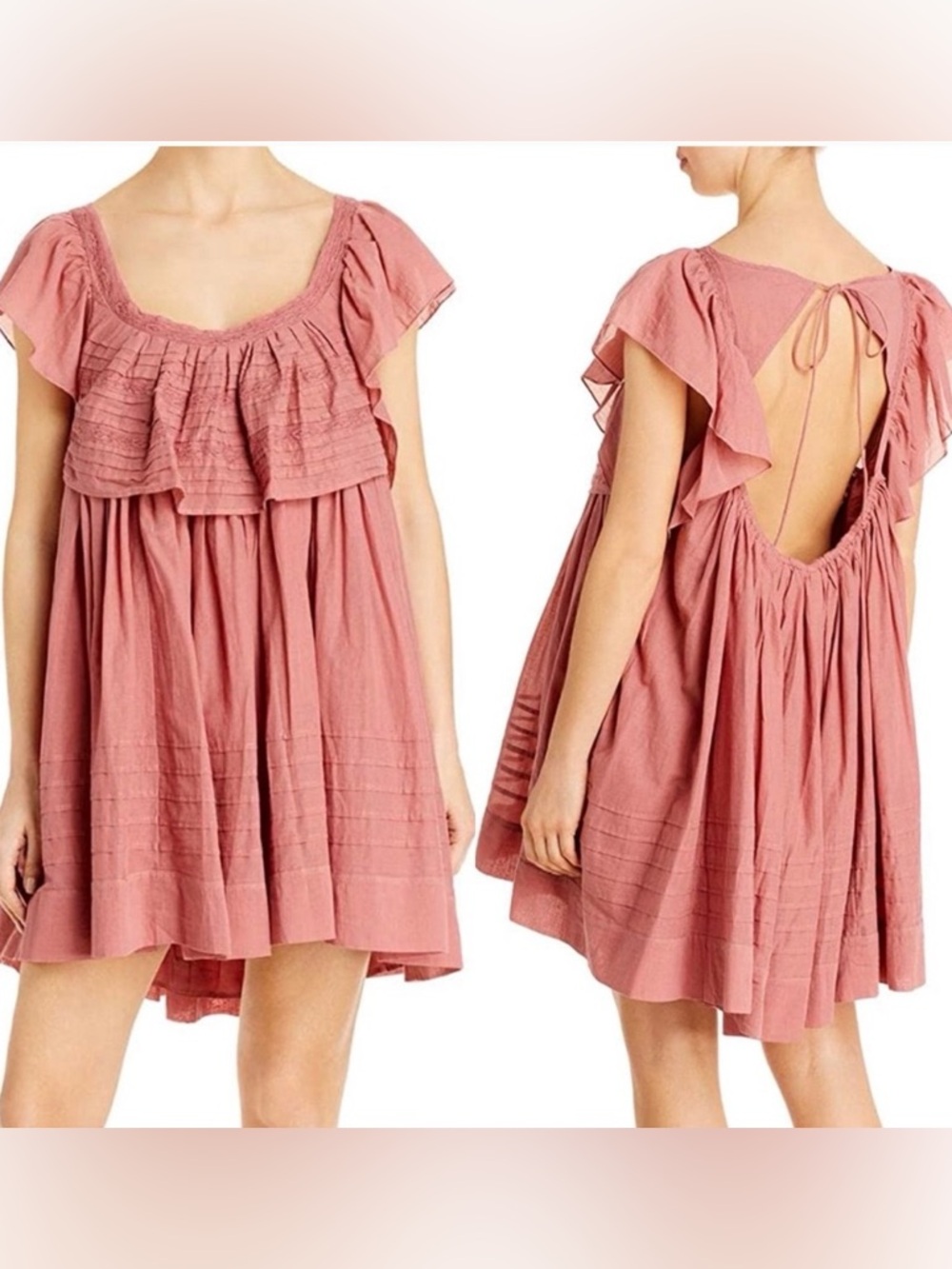 Boho Ruffle Back-Tie Mini Dress - Dusty Rose